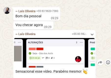 Elogio de uma agência cliente sobre a peça entregue